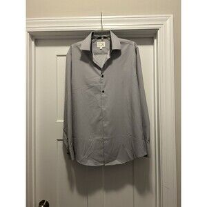 Men's Construct 4 way Stretch Gray Dot Long Sleeve Button Up Dress Shirt Large
